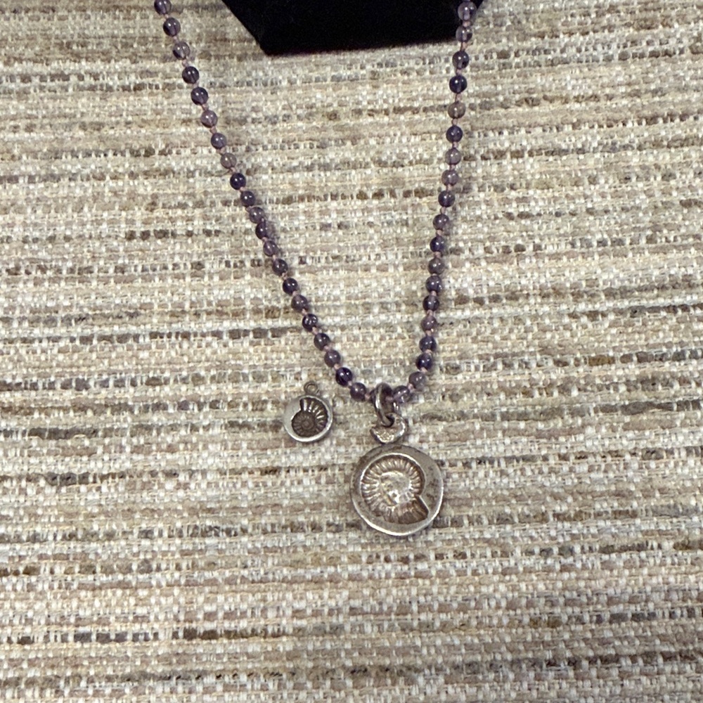 Lee Brevard Iolite, Peal, & Sterling Silver Fossil Pendant & LB Fossil Earring